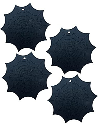 BESTonZON 4 Pz Tovagliette Di Halloween Sottobicchieri Ragno Sottopentola a Ragnatela Sottopentola in Silicone Centrotavola Per La Tavola Di Halloween Sottopiatti Cucchiaio Bevande