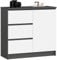 AKORD | Cassettiera K-80 JERRY con 3 Cassetti | Armadio Cameretta con 2 Ripiani e 1 Anta | Moderna Mobiletto per Soggiorno | Moderno | 80x77x35 cm | Grigio Grafite + Frontale Bianco