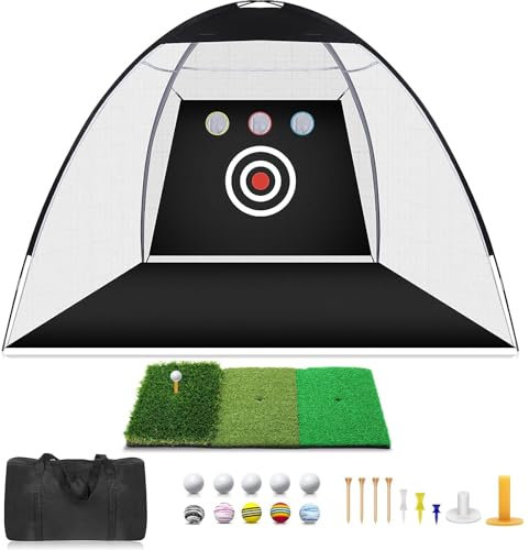 Golf Net 3 x 2.1 x 1.8 m Golf Training Net with Batting Mat for Backyard Indoor Outdoor Chipping Driving and Pitching Driving Nets for Indoor and Outdoor Use Garage Use Golf Swing Training