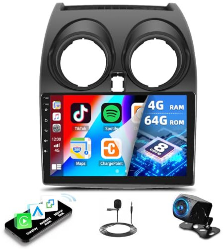 4G+64G CAMECHO Android 13 Radio de Coche para Nissan Qashqai J10 2006-2016 Apple Carplay inalámbrico Android Auto, 9 Pantalla Autoradio con BT GPS WiFi Mirror Link FM SWC+Cámara de Visión Trasera
