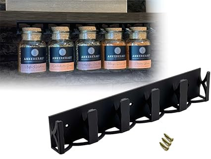 Printari Gewürzregal Regal Unterschrank Schrankhalter für 5 Ankerkraut Korkengläser Gewürzgläser - schwarz - inkl. Befestigungsmaterial (schwarz, für 5 Gewürzgläser)