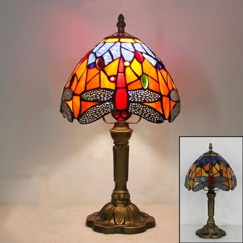 Mengjay Tischlampe Retro-Stil Buntglas Lampenschirme Vintage Schreibtischlampe Kleine Nachttischlampe Schlafzimmer Wohnzimmer Büro Lesen Antik Art Deco