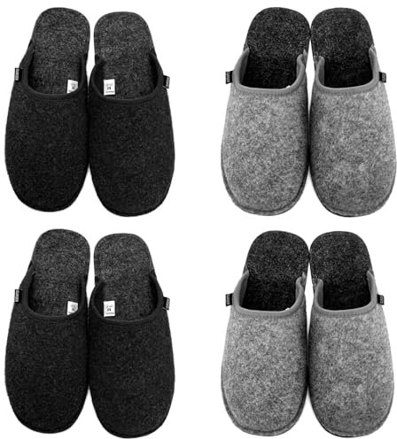 GURGER Pantofole per Ospiti Antiscivolo Lavabili Ciabatte in feltro per Casa, Hotel, Spa, Viaggi, Nero Grigio Set di 4