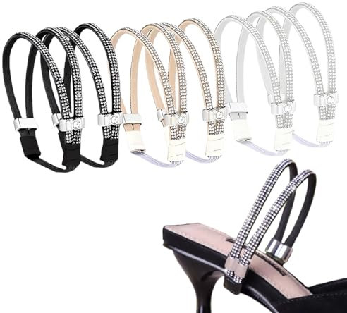 3 paia di lacci per scarpe con tacco, lacci per scarpe elastici riutilizzabili da donna, Con diamante, Staccabile per evitare che i tacchi alti cadano(nero, bianco, rosa)