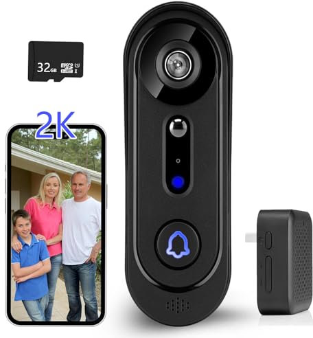 Video Doorbell Camera Wireless, No Monthly Fee, with Chime,32GB SD/Cloud Storage, Night Vision, Motion Detection,2 Way Audio, Real Time Alert,2.4G Wifi (J4)