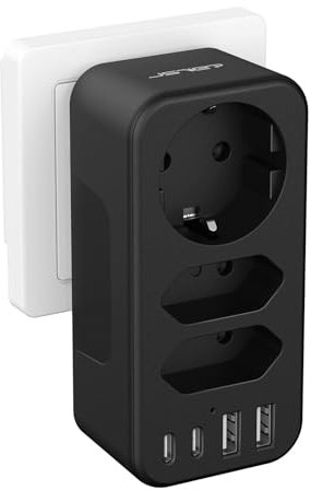JSVER Prise Multiple USB, Multiprises Murale Chargeur USB et 4 Ports USB avec Interrupteur, Prise Murale Electrique Idéal pour Chambre Bureau Domicile Voyages- Noir