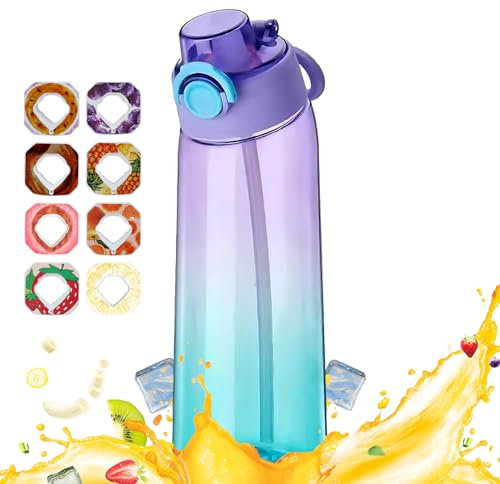Air Gourde Up 900ML, Bouteille Air Gourde Up Gourde Sport Paille avec 8 Stochastique Pods de Gout Gourde Aromatisée Air Gourde Up Tritan Water Bottle Fitness (Violet Bleu)