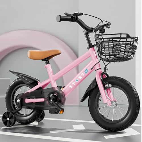 homewell 12/14/16 Zoll Kinderfahrrad für Jungen & Mädchen (2-8 Jahre), Kinder Fahrrad mit Stützräder und rutschfeste Reifen (16 Zoll, Rosa)