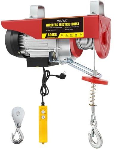 Polipasto Eléctrico 600 kg, 1200 W, Altura de Elevación 12 m, Velocidad 10m/min, Motor de Cobre Puro, Cabrestante Eléctrico con Control Remoto de Cable, para Talleres y Almacenes