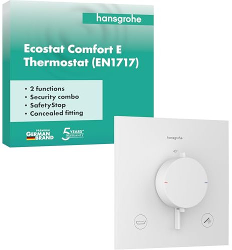 hansgrohe Ecostat Comfort E - Miscelatore termostatico incasso con combinazione di sicurezza, Rubinetto con blocco di sicurezza (SafetyStop) a 40° C, Termostato, 2 utenze, bianco opaco, 33716700