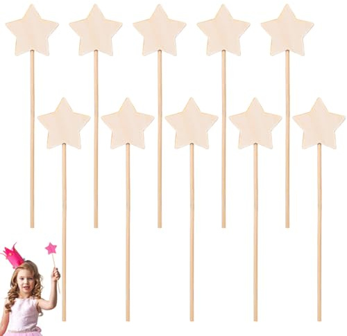 Yardwe 12 StüCk Holz Feenstab Stern Zauberstab Rohling FüR Diy Malerei Kinder Basteln Graffiti Spielzeug Unvollendete Feenstangen FüR MäDchen Tanzparty BüHne