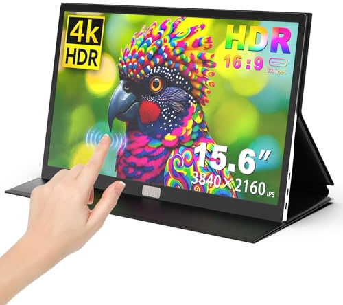 JSHIX 4K Portable Touch Monitor, 15.6 Inch 3840x2160 UHD with USB-C HDMI Portable Monitor, Higher Brightness - 600 Nits 100% RGB IPS, 10 Point Touch, Dual Speaker, HDR, for Work