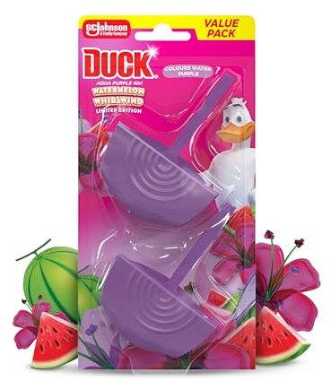 Duck Colouring Toilet Rim Block Duo, Watermelon Whirlwind, Foaming Toilet Bowl Cleaner, Long-lasting Fragrance, 36g x 2