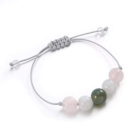 Glücksbringer-Armband „Amour“Achat, Schaumstoff, Rosenquarz, Mondstein.