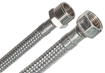 SFX® Flexschlauch 50cm Panzerschlauch - 3/8 Zoll ÜM x 3/8 Zoll AG Verbindungsschlauch Verlängerungsschlauch Trinkwasserschlauch Anschlussschlauch 500mm - Silber - Made in Germany