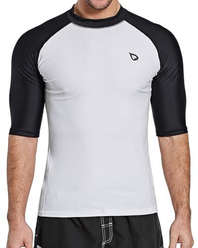 baleaf UV Shirt Herren Wasser UPF 50+ Kurzarm Rashguard Herren Schwimmshirt Rash Vest für Schwimmen Tauchen Weiß/Schwarz L
