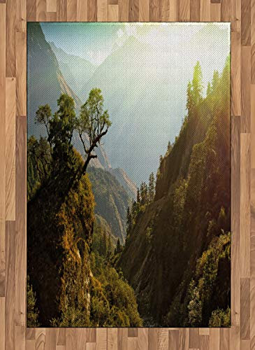 ABAKUHAUS Landschaft Teppich, Nepal Wald Majestätisch, Deko-Teppich Digitaldruck, Färben mit langfristigen Halt, 120 x 180 cm, Hellgelb Grün