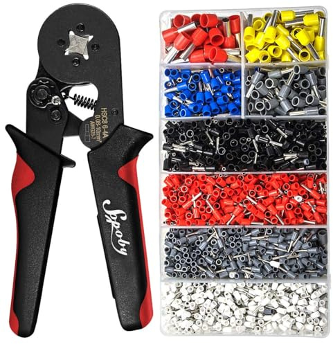 Ferrule Crimping Tool Kit - Sopoby Ferrule Crimper Plier (AWG 28-7) with 1800pcs Wire Ferrules Kit Wire Ends Terminals