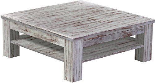 B.R.A.S.I.L.-Möbel Brasilmöbel Couchtisch Rio Classico 100x100 cm Shabby Nussbaum mit Ablage Wohnzimmertisch Holz Tisch Pinie Massivholz Stubentisch Beistelltisch Echtholz Größe und Farbe wählbar