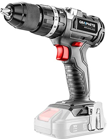 GRAPHITE Perceuse-visseuse sans fil 18V sans balais, Li-Ion, RPM I: 0-500 rpm II: 0-1700 rpm, sens horaire/anti-horaire, mandrin auto-serrant 2-13 mm, positions de la bague d'embrayage 1-16