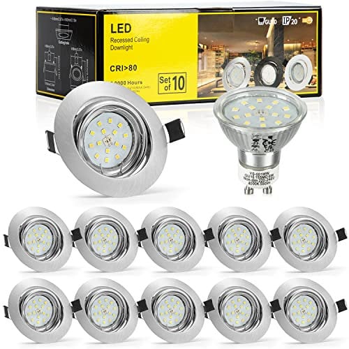 Bojim LED Einbaustrahler 230V Schwenkbar, 10x 6W Spot GU10 550lm 4000K Neutralweiß Matt Nickel IP20 Einbauleuchten 82Ra, Deckenspot 68MM für Büro Küchen Hotel, 120° Abstrahlwinkel Einbauspot