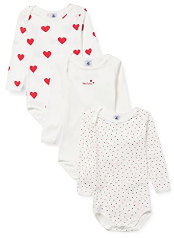 Petit Bateau Lot de 3 Bodies Manches Longues Coeur Bébé en Coton 18 Mois