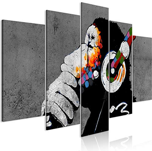 decomonkey Bilder Dj Afee Banksy 200x100 cm XXL 5 Teilig Leinwandbilder Bild auf Leinwand Wandbild Kunstdruck Wanddeko Wand Wohnzimmer Wanddekoration Deko Street Art Musik