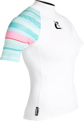 CRESSI Shield Lady Rash Guard Short/SL - Protective Short Sleeve Rash Guard für SUP und Wassersport, Weiß/Aquamarin, L/4, Frauen