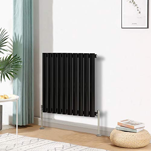 Blümme Oval Radiator Horizontal Designer Single Panel Radiators Bathroom Central Heating 600x590mm Black