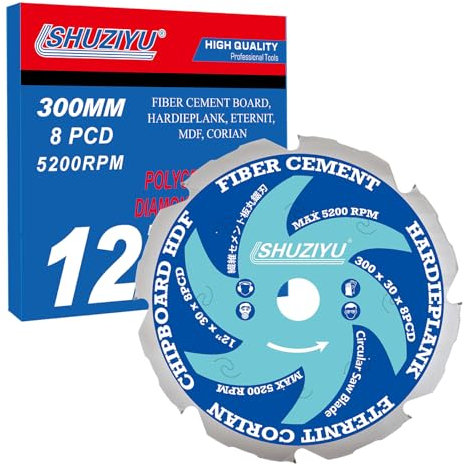 LSHUZIYU 300mm-8PCD, Centre hole 30mm, Polycrystalline Diamond Tipped 8 PCD, Hardie blade, Fiber Cement Board Circular Saw Blade