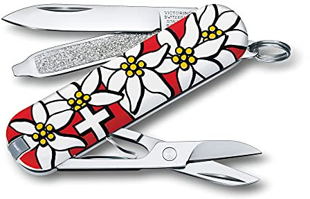 Victorinox Schweizer Taschenmesser, Klein, Classic SD, Multitool, Swiss Army Knife mit 7 Funktionen, Klinge, Nagelfeile, Schraubendreher, Edelweiss