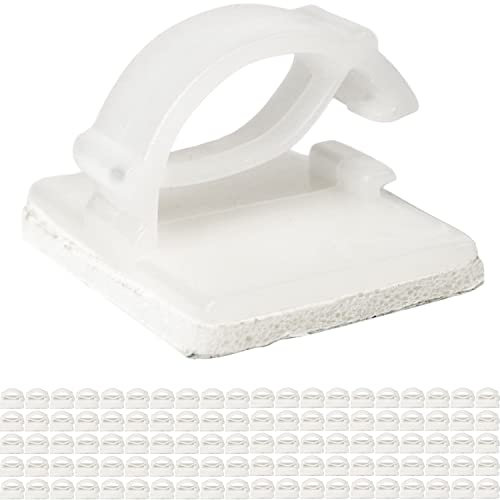 Clips de Gestion des Câbles Autocollants, 100 Pièces, Blanc, Câble jusqu'à Ø 10 mm, Organisation Cable pour TV, PC, Laptop, Lan et Cables de chargement, Attache Câbles, Serre-Câbles, Sangles de câbles