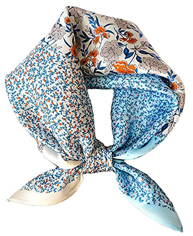 Aufeel Damen-Halstuch aus 100 % reiner Maulbeerseide, klein, quadratisch, Seide, Kopftuch, ca. 53 x 53 cm, Small