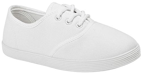 MyShoeStore Canvas School PE Pumps Plimsolls, Unisex Kids Sports Trainers with Lace Up, White, UK 1