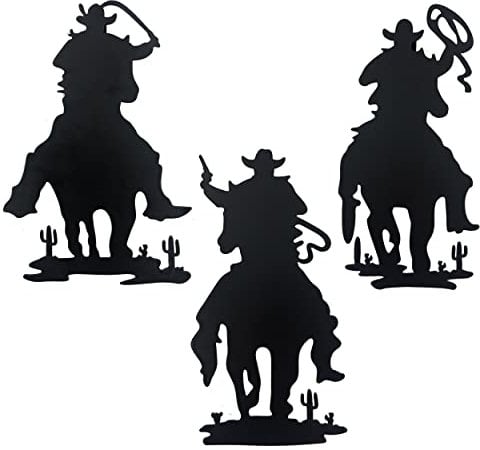 J-Fly Western Cowboy Wanddekoration Vintage Cowboy Wandkunst Indoor Home Decor Rustikale Türdekorationen Hängend Outdoor Indoor Schlafzimmer Wohnzimmer Badezimmer Schwarz