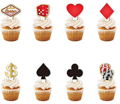 48 Stück Poker-Motto-Party-Dekorationen Pokerherz Cupcake-Topper...