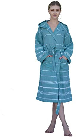 Basic Layers türkischer Baumwoll-Bademantel für Damen und Herren – weicher Bademantel mit Kapuze für Bad, Strand, Pool, Dunkelgrün, X-Large-XX-Large