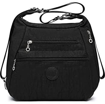 KONO Rucksack Damen Umhängetaschen Nylon Schultertaschen 3 in 1 Anti-Diebstahl Handtasche Wasserdicht Casual Daypack Schwarz