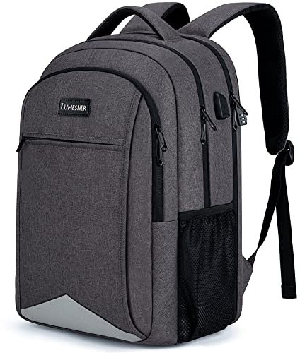 Lumesner Business Laptop Backpack with USB Charging Port; 17.3 Inch Anti Theft Travel Backpack for Men/Women; Water Resistant Computer Rucksack for School/Work/Travel