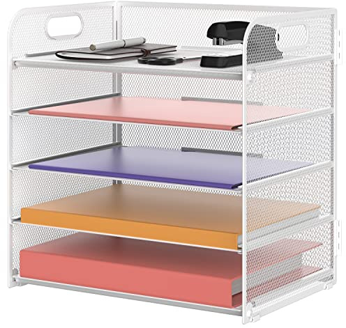 Supeasy 5 Ablagen, Papier-Organizer, Briefablage mit Griff, Netzstoff, Schreibtisch-Organizer für Büro, Zuhause oder Schule