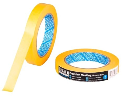 STROXX® 12x Putz- und Maler Abdeckband 18mm x 50m |gold| Klebeband | für Malerarbeiten | Kreppband | Abklebeband | (12)