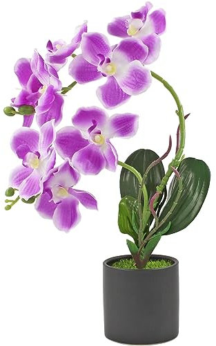 Künstliche Orchidee Seide Phalaenopsis Blumen Künstliche Orchideen mit Keramiktopf 49.5 cm Dekor für Tischaufsätze, Innenbereich, Hochzeit, Zuhause, Büro, Hotel, Hofdekoration (lila Farbverlauf)