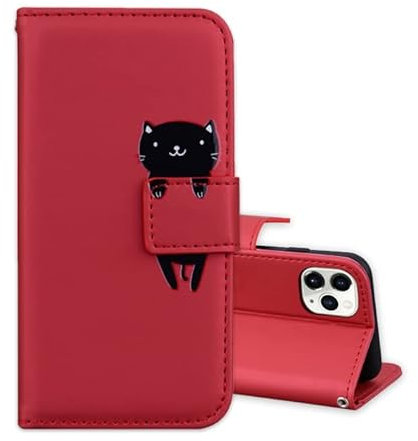 ONETHEFUL Custodia per iPhone 11 PRO Cover PU Pelle Premium Portafoglio Protettiva Libro Flip Wallet Case Covers per iPhone 11 PRO Phone Magnetica Custodie con Stand Rosso