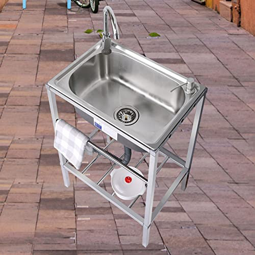 Küchenspüle Außenbereich Spülbecken Spüle Spültisch Edelstahl,Mobiles Edelstahlspüle Waschbecken Waschschale Gewerbliche Campingküche Küche handwaschbecken Waschplatz for Waschküche,Garten,wohnmobil (
