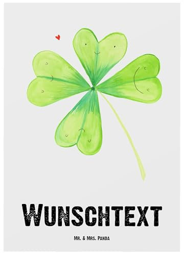 Mr. & Mrs. Panda Personalisierte Postkarte Blume Kleeblatt - Geschenke, Garten, Umzug, Karte mit Namen, Einladung, Glück, Ansichtskarte Wunschtext, Neuer Job, Glücksbringer, Personalisierbar