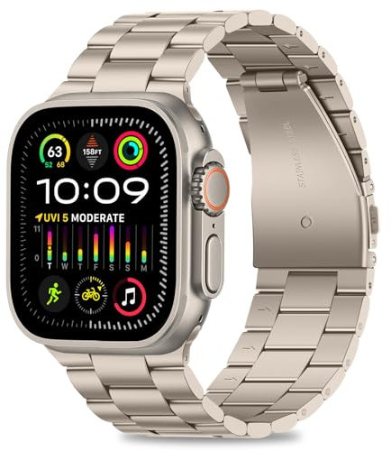 HITZEE Compatible con Correa Apple Watch Ultra 49mm, Acero Inoxidable Correas Repuesto Metal Band Compatible para Apple Watch Ultra 2 Ultra 49mm, Starlight