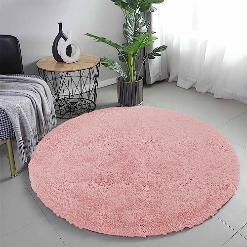 Aspire Homeware Tapis rond antidérapant pour salon, chambre à coucher - 120 x 120 cm - Moderne super doux et épais - Ne perd pas ses poils - Rose