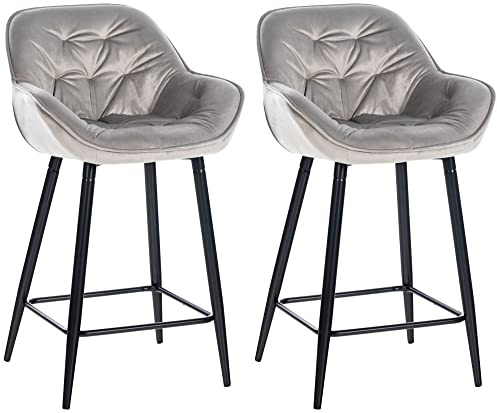 CLP 2er Set Barhocker Gibson - Tresenstuhl Mit Fußstütze - 2 x Tresenhocker Gepolstert | Farbe grau Material Samt