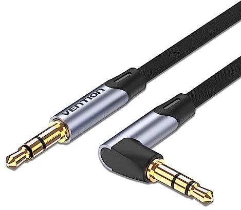 VENTION 1m 90 Degree Audio Cable - Flat TRS Cord 3.5mm to 3.5mm Stereo Jack Male to Male Jack Aux Lead for Headset, Car Speaker, Soundbar, PC, Laptop and More