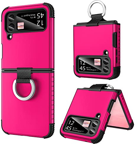 BENTOBEN for Samsung Galaxy Z Flip 4 Case, Z Flip 4 5G Case with Ring, Heavy Duty 2 in 1 Full Body Rugged Shockproof Protection Cover Girls Women Boy Men Covers for Samsung Z Flip 4, Hot Pink
